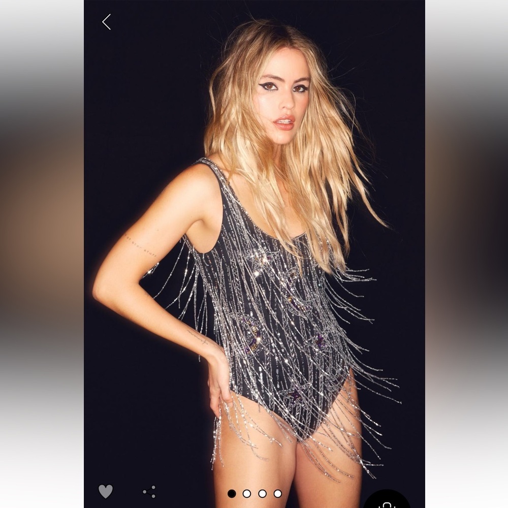 Beaded Sparkly Bodysuit - Moon and Star Sequin Tassel Bodysuit